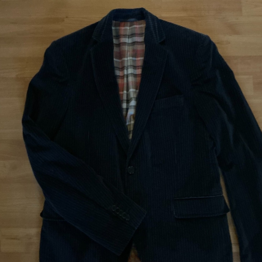 Drykorn Oslo Pinstripe Blazer 54 /44R Black Velvet Cotton Sport Coat Plaid Lined - Picture 3 of 11